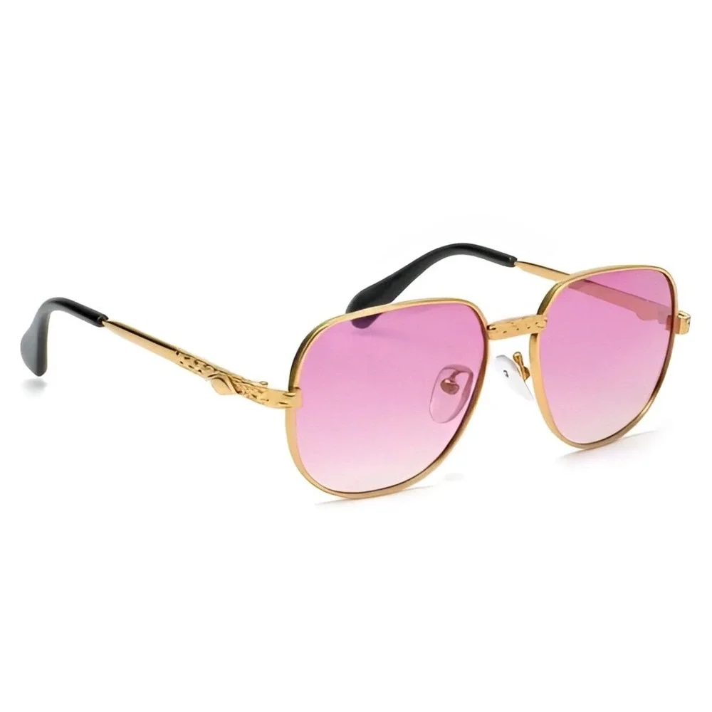 Men Vintage Style Gold Etched Aviator Sunglasses Pink Gradient Lens Retro Shades